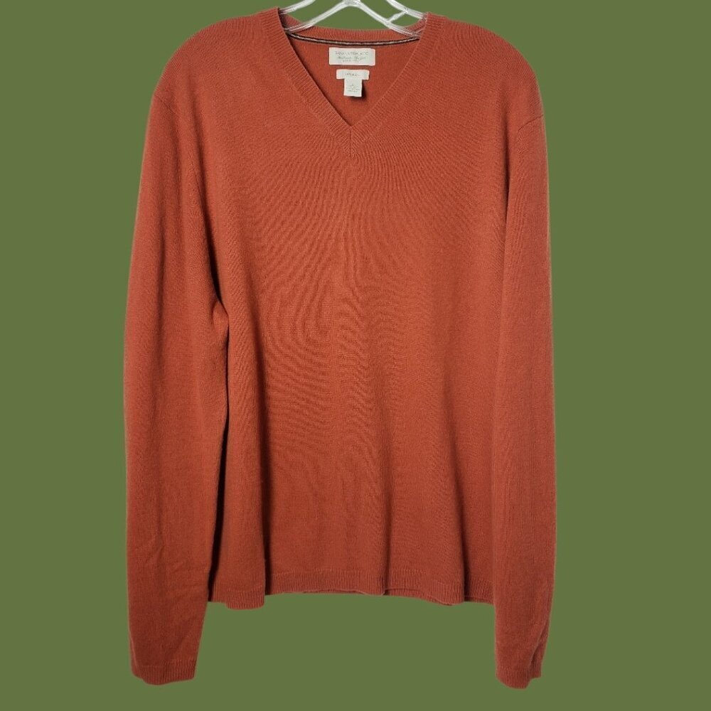 Banana Republic Mens 100% Cashmere V-Neck Sweater rust Orange Large